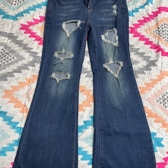High Rise Distressed Flared Jeans - Picture 6 of 6